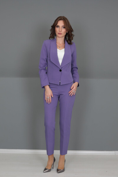 Mini Jacket & Straight Leg Trousers Set - Lilac - 11