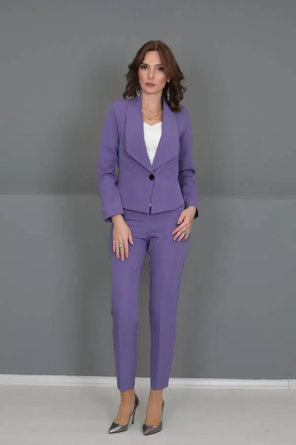 Mini Jacket & Straight Leg Trousers Set - Lilac - 11