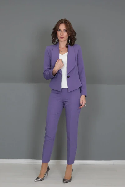 Mini Jacket & Straight Leg Trousers Set - Lilac - 9