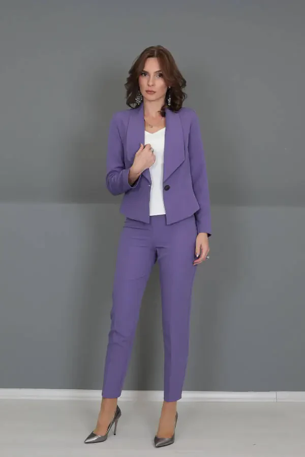 Mini Jacket & Straight Leg Trousers Set - Lilac - 9