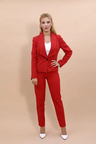 Mini Jacket & Straight Leg Trousers Set - Red - Red 