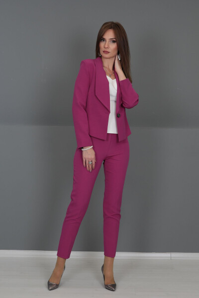 Mini Jacket & Wide Leg Pants Set - Fuchsia - 14
