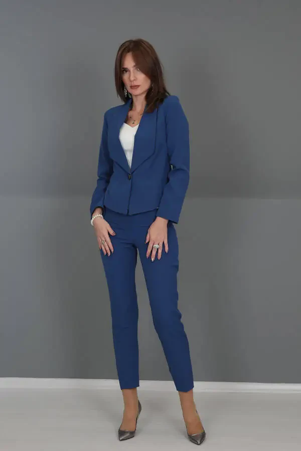 Mini Jacket & Wide Leg Pants Set - Indigo - 16