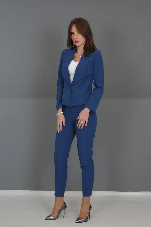 Mini Jacket & Wide Leg Pants Set - Indigo - 17