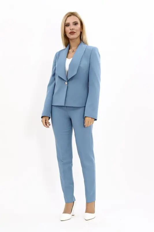 Mini Jacket & Wide Leg Pants Set - Light Blue - 5