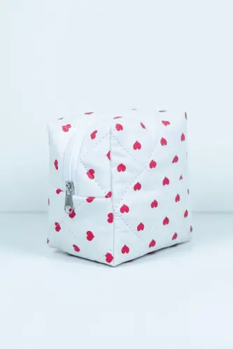 Mini Kalp Desenli Katta Makiyaj Sumkasi Tashkilotchisi 10x15x20-Pushti Yurakli - 8