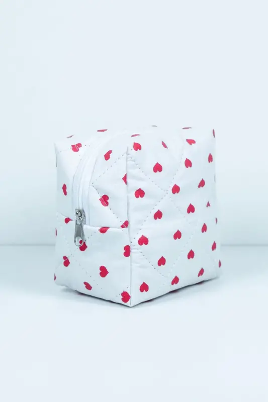 Mini Kalp Desenli Katta Makiyaj Sumkasi Tashkilotchisi 10x15x20-Pushti Yurakli - 8