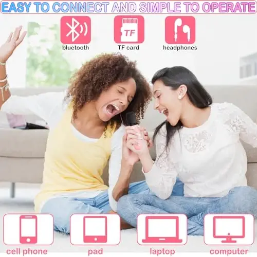 Мини-караоке для детей в возрасте от 4 до 12 лет, bluetooth-колонка с 2 беспроводными микрофонами и светодиодной подсветкой, рождественские и новогодние подарки для девочек и мальчиков, детей и взрослых - 4