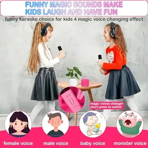 Мини караоке-колонка с 2 беспроводными микрофонами и светодиодной подсветкой - идеальный подарок на Рождество и день рождения для детей и взрослых - DARKANT (1)