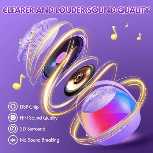 Mini Karaoke Machine Bolalar va kattalar uchun sovg'alar, 2 ta simsiz mikrofonli portativ karaoke karnay, karnay va LED yoritgichli bolalar mikrofon, qizlar va o'g'il bolalar uchun tug'ilgan kun sovg'alari 3-12+ yosh (Binafsha) - 2