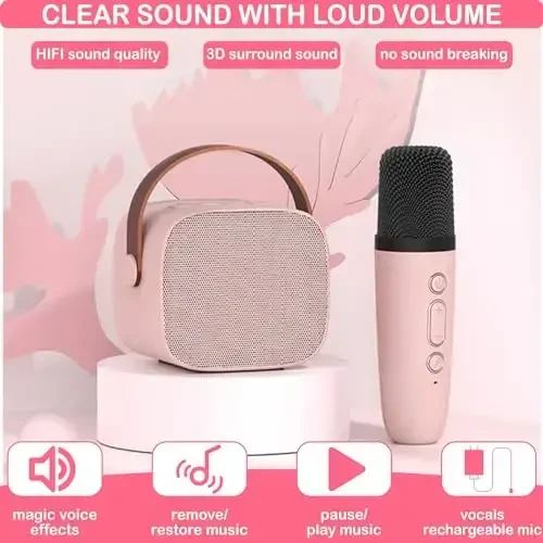 Mini Karaoke Machine for Kids & Adult, 4-12 Years Old Girls Christmas Birthday Gift for Boys, Karaoke Toys Gifts for Girls Ages 4, 5, 6, 7, 8, 9, 10, 12 +Year Old Birthday Party - 5