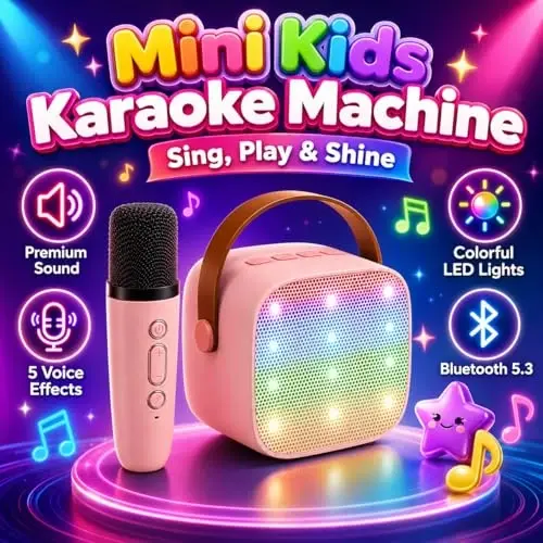 Mini Karaoke Machine for Kids & Adult, 4-12 Years Old Girls Christmas Birthday Gift, Karaoke Toys Gifts for Girls Ages 4, 5, 6, 7, 8, 9, 10, 12 +Year Old Birthday Party Pink - DARKANT (1)