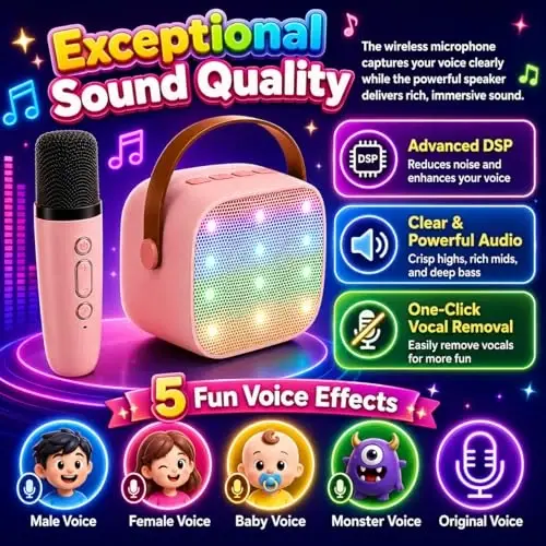 Mini Karaoke Machine for Kids & Adult, 4-12 Years Old Girls Christmas Birthday Gift, Karaoke Toys Gifts for Girls Ages 4, 5, 6, 7, 8, 9, 10, 12 +Year Old Birthday Party Pink - 3