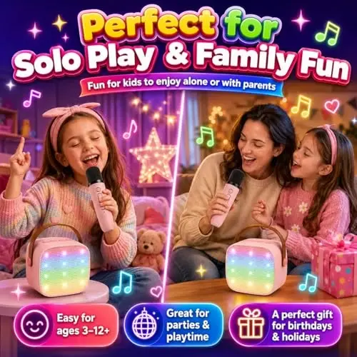 Mini Karaoke Machine for Kids & Adult, 4-12 Years Old Girls Christmas Birthday Gift, Karaoke Toys Gifts for Girls Ages 4, 5, 6, 7, 8, 9, 10, 12 +Year Old Birthday Party Pink - 5