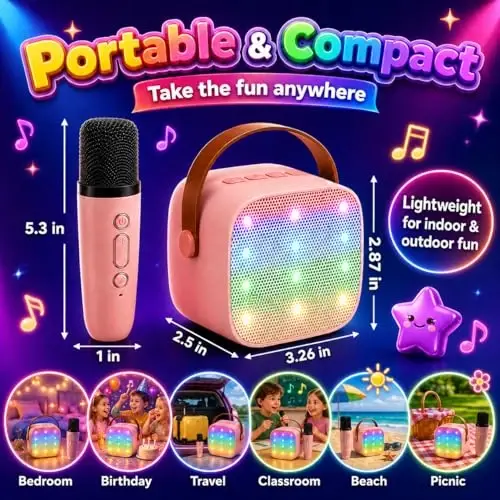 Mini Karaoke Machine for Kids & Adult, 4-12 Years Old Girls Christmas Birthday Gift, Karaoke Toys Gifts for Girls Ages 4, 5, 6, 7, 8, 9, 10, 12 +Year Old Birthday Party Pink - 6