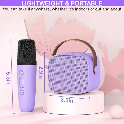 Mini Karaoke Machine for Kids & Adults, Kids Toys for Girls & Boys Gifts, Bluetooth Speaker with 1 Wireless Microphone for Kids Adults Toddler Girls Home Party Birthday Gifts Purple - 6