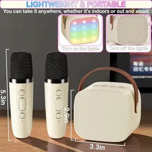 Mini Karaoke Machine for Kids & Adults, Kids Toys for Girls & Boys Gifts, Bluetooth Speaker with 2 Wireless Microphone for Kids Adults Toddler Girls Home Party Birthday Gifts - 6