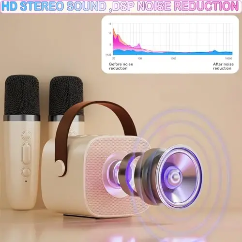 Mini Karaoke Machine for Kids & Adults, Kids Toys for Girls & Boys Gifts, Bluetooth Speaker with 2 Wireless Microphone for Kids Adults Toddler Girls Home Party Birthday Gifts - 3