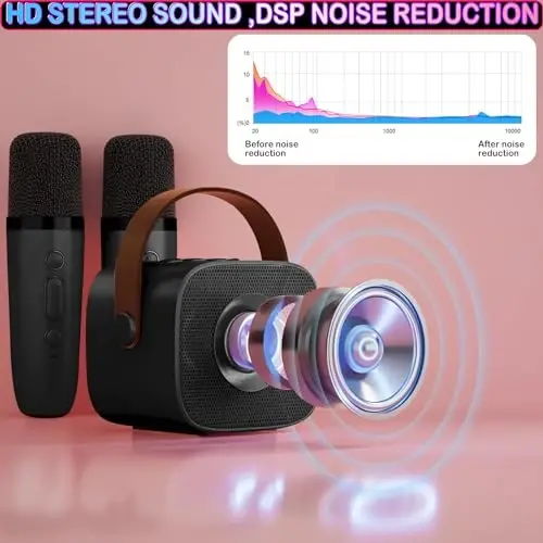 Mini Karaoke Machine for Kids & Adults, Kids Toys for Girls & Boys Gifts, Bluetooth Speaker with 2 Wireless Microphone for Kids Adults Toddler Girls Home Party Birthday Gifts Black - 3