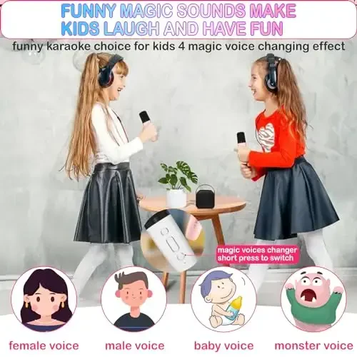 Mini Karaoke Machine for Kids & Adults, Kids Toys for Girls & Boys Gifts, Bluetooth Speaker with 2 Wireless Microphone for Kids Adults Toddler Girls Home Party Birthday Gifts White - 2