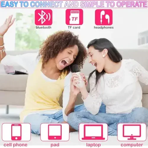 Mini Karaoke Machine for Kids & Adults, Kids Toys for Girls & Boys Gifts, Bluetooth Speaker with 2 Wireless Microphone for Kids Adults Toddler Girls Home Party Birthday Gifts White - 4