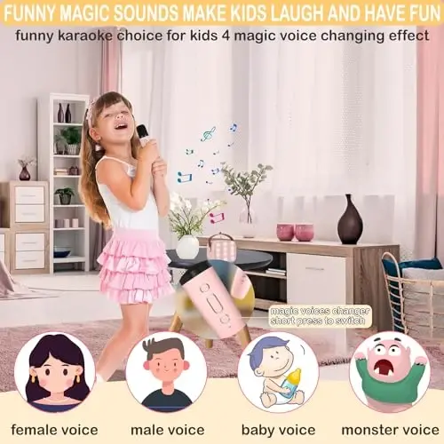 Mini Karaoke Machine for Kids Adults, Mini Portable Bluetooth Karaoke Speaker with 1 Wireless Mics and LED Lights for Kids Adults, Christmas Birthday Gifts Toys for Girls Boys Family Home Party - 2
