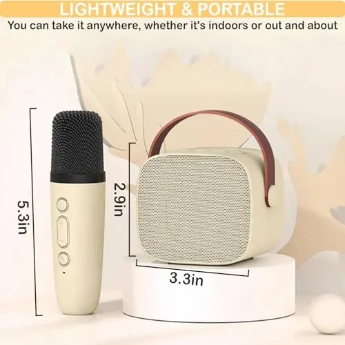 Mini Karaoke Machine for Kids Adults, Mini Portable Bluetooth Karaoke Speaker with 1 Wireless Mics and LED Lights for Kids Adults, Christmas Birthday Gifts Toys for Girls Boys Family Home Party - 6