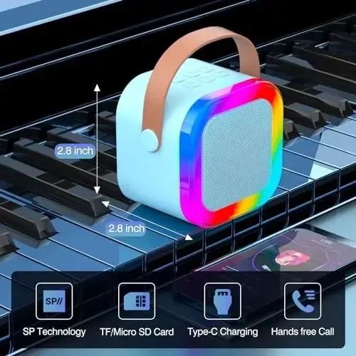 Mini Karaoke Machine for Kids Adults, Portable Bluetooth Karaoke Speaker with 2 Wireless Mics and LED Color Lights, Home Birthday Party for Girls/Boys Ages 3, 4, 5, 6, 7, 8, 9, 10,11+ Year Old, Beige - TAEMVV (1)