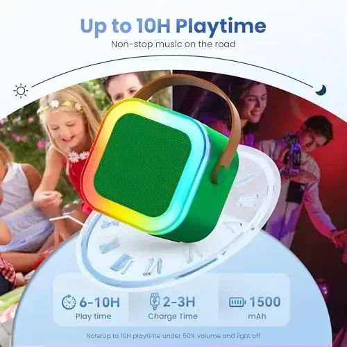 Mini Karaoke Machine for Kids Adults, Portable Bluetooth Speaker with 2 Wireless karaoke Microphones,2025 TOP Birthday Gifts Toys for Boys 3,4, 5, 6, 7, 8+Years Old Toddler Karaoke Player (Dark Green) - 4