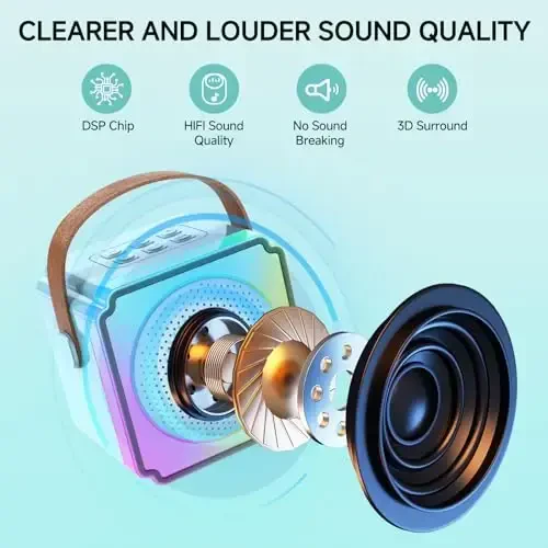 Mini Karaoke Machine for Kids and Adults,Portable Bluetooth Karaoke Machine with 2 Wireless Microphones, Kids Karaoke Machine for Home Party,Birthday Gifts for Girls Boys（Blue） - 3