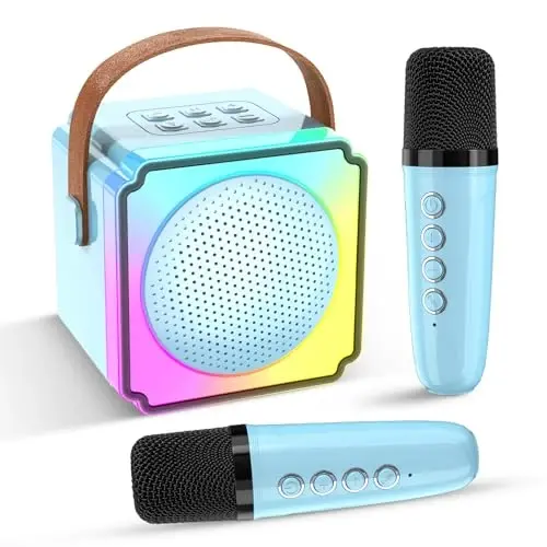 Mini Karaoke Machine for Kids and Adults,Portable Bluetooth Karaoke Machine with 2 Wireless Microphones, Kids Karaoke Machine for Home Party,Birthday Gifts for Girls Boys（Blue） - 1