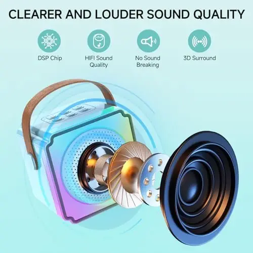 Mini Karaoke Machine for Kids and Adults,Portable Bluetooth Karaoke Machine with 2 Wireless Microphones, Kids Karaoke Machine for Home Party,Birthday Gifts for Girls Boys（Blue） - 3