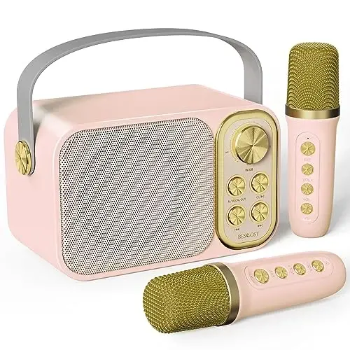 Mini Karaoke Machine for Kids with 2 Wireless Microphone, Portable Bluetooth Speaker, Kids Karaoke Machine to Sing Anywhere, for Girls, Ideal for Party, Birthday, Family Meeting 