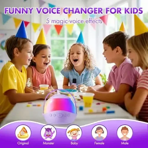 Mini Karaoke Machine Gifts for Kids Adults, Portable Karaoke Speaker with 2 Wireless Microphones, Kids Microphone with Speaker and LED Light, Birthday Gifts for Girls Boys 3-12+ Year Old (Purple) - 4