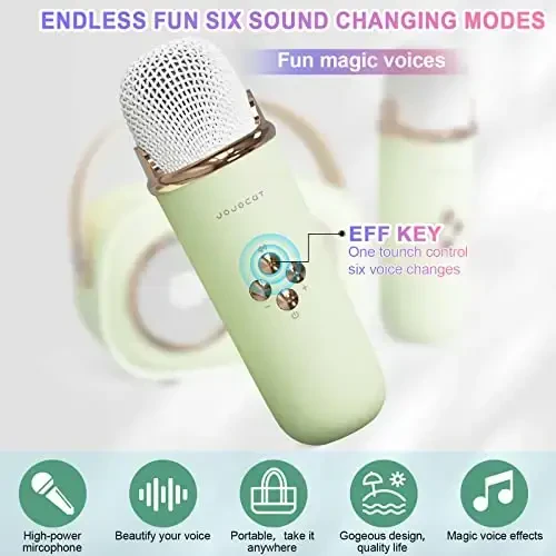 Mini Karaoke Machine, Karaoke Machine for Kids and Adults, Cute Karaoke with Microphone Set, Portable Bluetooth Speaker with Microphone, Retro Handheld Style for Family Party Meeting Singing (Green) - 5