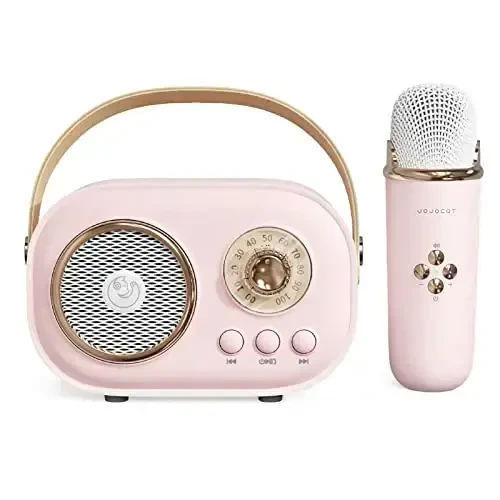 Mini Karaoke Machine, Karaoke Machine for Kids and Adults, Cute Karaoke with Microphone Set, Portable Bluetooth Speaker with Microphone, Retro Handheld Style for Family Party Meeting Singing (Pink) 