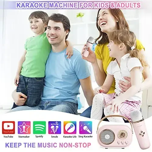 Mini Karaoke Machine, Karaoke Machine for Kids and Adults, Cute Karaoke with Microphone Set, Portable Bluetooth Speaker with Microphone, Retro Handheld Style for Family Party Meeting Singing (Pink) - 2
