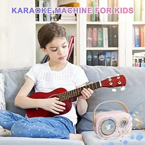 Mini Karaoke Machine, Karaoke Machine for Kids and Adults, Cute Karaoke with Microphone Set, Portable Bluetooth Speaker with Microphone, Retro Handheld Style for Family Party Meeting Singing (Pink) - 6