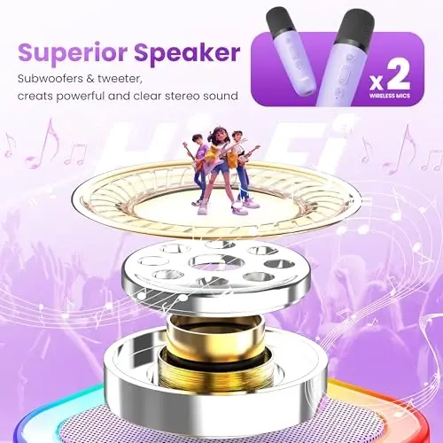 Mini Karaoke Machine, Portable Bluetooth Speaker & 2 Wireless Microphones | Karaoke Player Karaoke Microphone For Family Home Party Outdoor With HI-FI Sound | 5 Magic Sound | PA System | USB | TF | AUX - PESKI (1)