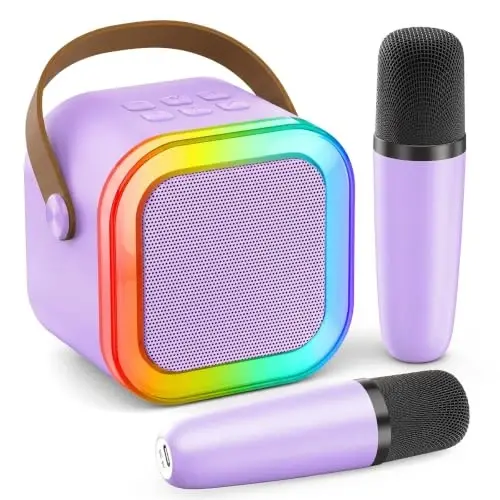 Mini Karaoke Machine, Portable Bluetooth Speaker & 2 Wireless Microphones | Karaoke Player Karaoke Microphone For Family Home Party Outdoor With HI-FI Sound | 5 Magic Sound | PA System | USB | TF | AUX - 1