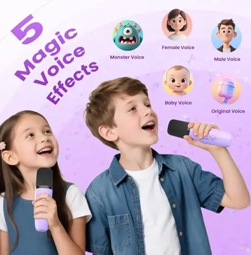 Mini Karaoke Machine, Portable Bluetooth Speaker & 2 Wireless Microphones | Karaoke Player Karaoke Microphone For Family Home Party Outdoor With HI-FI Sound | 5 Magic Sound | PA System | USB | TF | AUX - 3