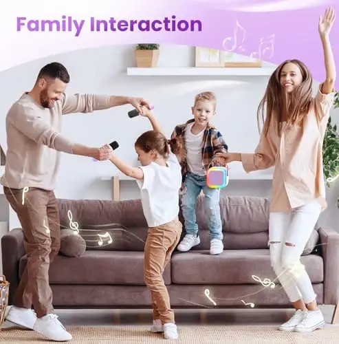 Mini Karaoke Machine, Portable Bluetooth Speaker & 2 Wireless Microphones | Karaoke Player Karaoke Microphone For Family Home Party Outdoor With HI-FI Sound | 5 Magic Sound | PA System | USB | TF | AUX - 4