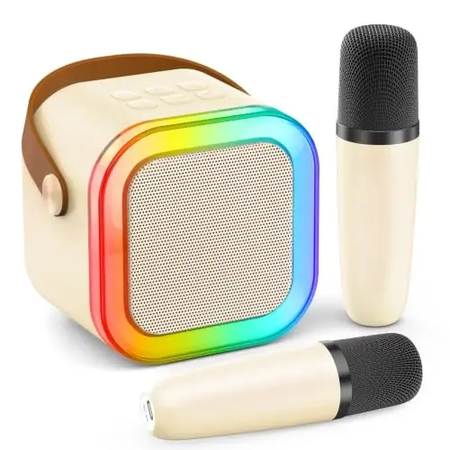 Mini Karaoke Machine, Portable Bluetooth Speaker & 2 Wireless Microphones | Karaoke Player Karaoke Microphone For Family Home Party Outdoor With HI-FI Sound | 5 Magic Sound | PA System | USB | TF | AUX - 1