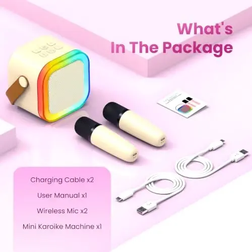 Mini Karaoke Machine, Portable Bluetooth Speaker & 2 Wireless Microphones | Karaoke Player Karaoke Microphone For Family Home Party Outdoor With HI-FI Sound | 5 Magic Sound | PA System | USB | TF | AUX - 6