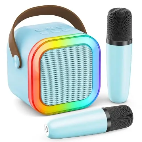 Mini Karaoke Machine, Portable Bluetooth Speaker & 2 Wireless Microphones | Karaoke Player Karaoke Microphone For Family Home Party Outdoor With HI-FI Sound | 5 Magic Sound | PA System | USB | TF | AUX - 1