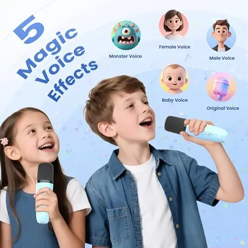 Mini Karaoke Machine, Portable Bluetooth Speaker & 2 Wireless Microphones | Karaoke Player Karaoke Microphone For Family Home Party Outdoor With HI-FI Sound | 5 Magic Sound | PA System | USB | TF | AUX - 4