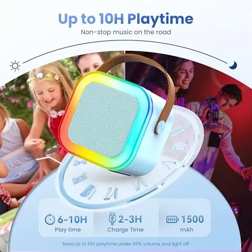 Mini Karaoke Machine, Portable Bluetooth Speaker & 2 Wireless Microphones | Karaoke Player Karaoke Microphone For Family Home Party Outdoor With HI-FI Sound | 5 Magic Sound | PA System | USB | TF | AUX - 6