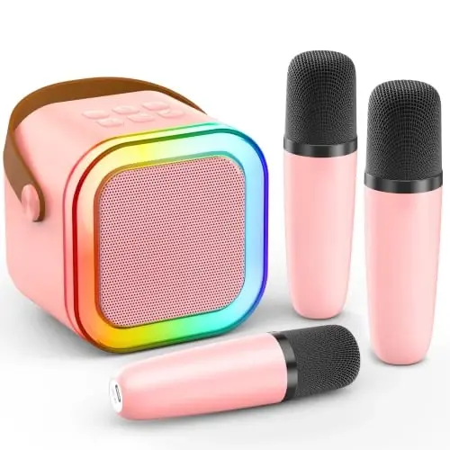 Mini Karaoke Machine, Portable Bluetooth Speaker & 3 Wireless Microphones | Karaoke Player Karaoke Microphone For Family Home Party Outdoor With HI-FI Sound | 5 Magic Sound | PA System | USB | TF | AUX - 1