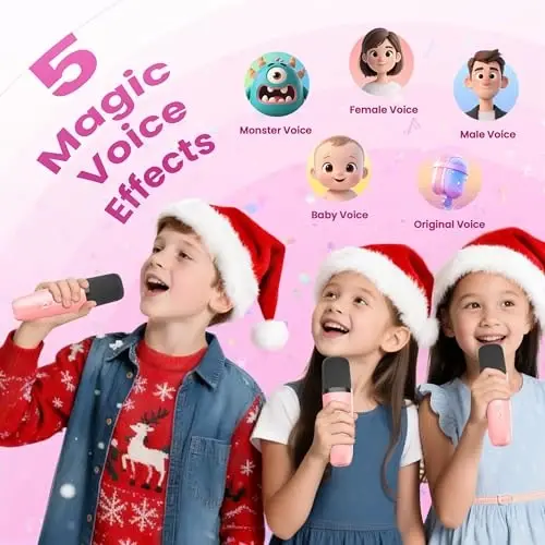 Mini Karaoke Machine, Portable Bluetooth Speaker & 3 Wireless Microphones | Karaoke Player Karaoke Microphone For Family Home Party Outdoor With HI-FI Sound | 5 Magic Sound | PA System | USB | TF | AUX - 3
