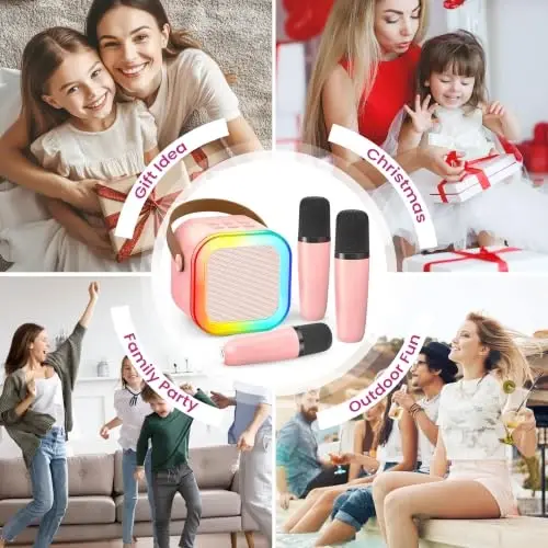 Mini Karaoke Machine, Portable Bluetooth Speaker & 3 Wireless Microphones | Karaoke Player Karaoke Microphone For Family Home Party Outdoor With HI-FI Sound | 5 Magic Sound | PA System | USB | TF | AUX - 6